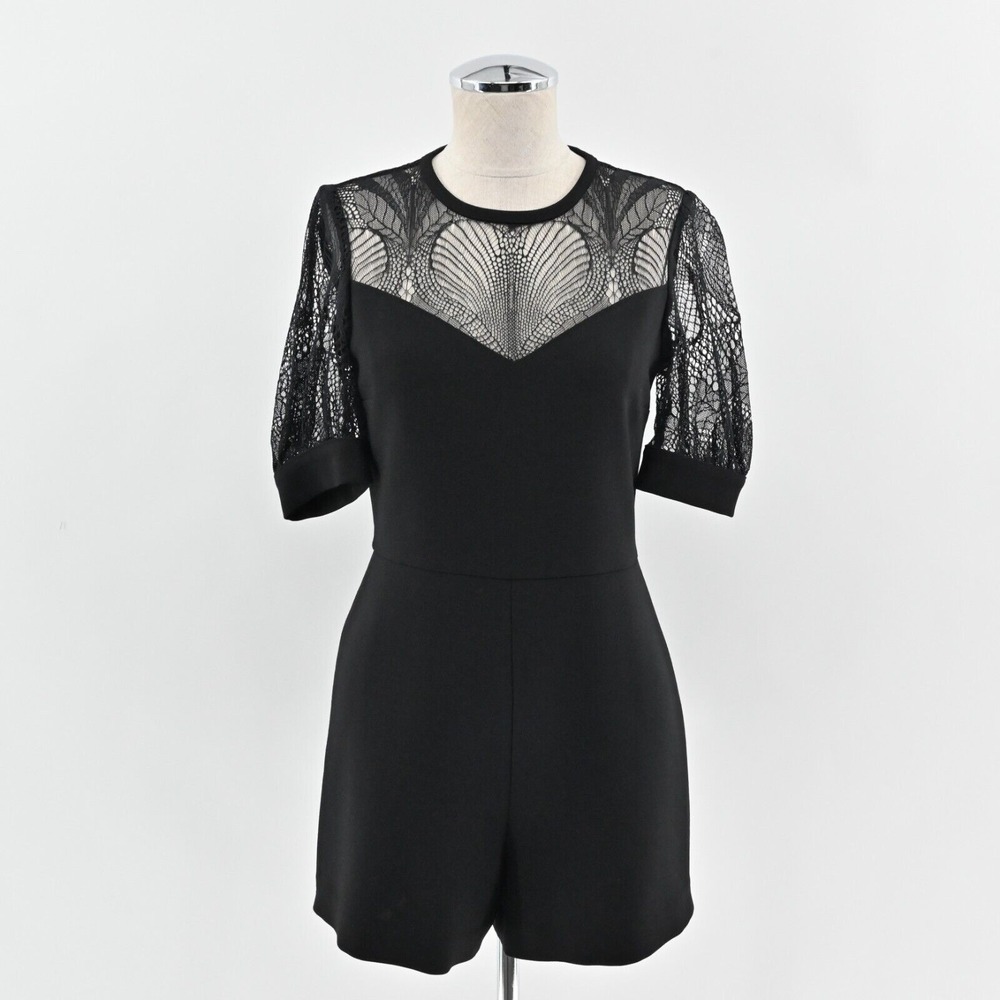 MAJE Womens Izoni Romper Size S Lace Detail Black Tailored Crew Short Sleeve